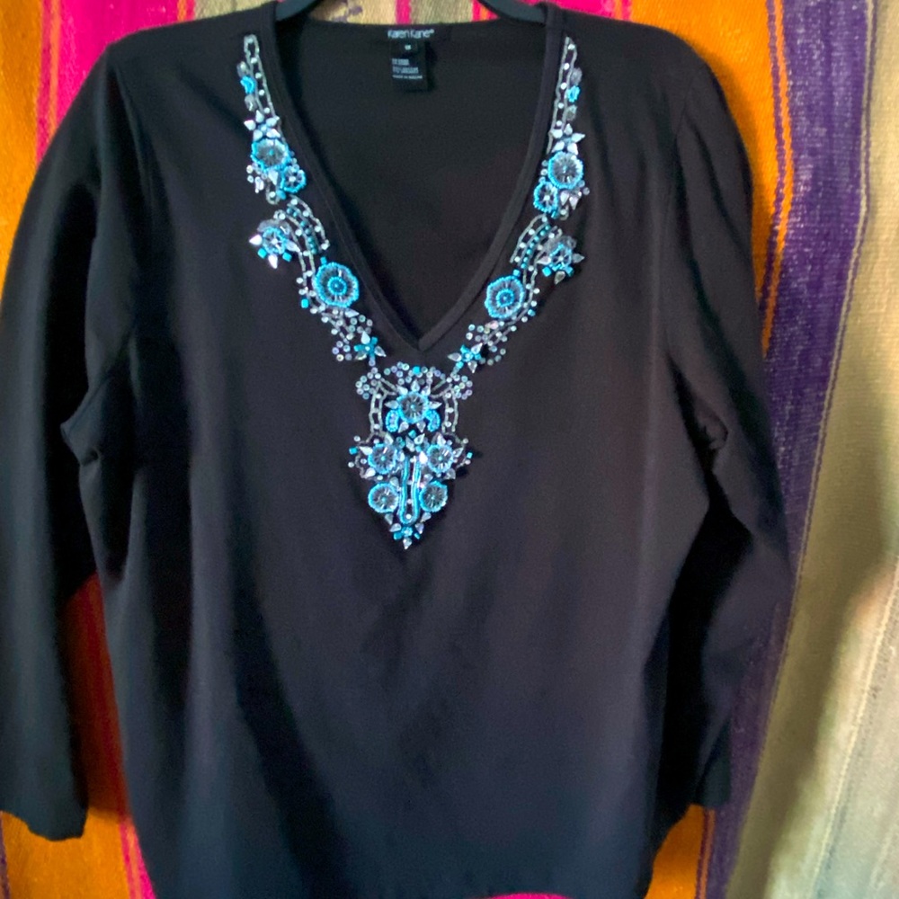 Karen Kane 3/4 sleeve Black Top 1X